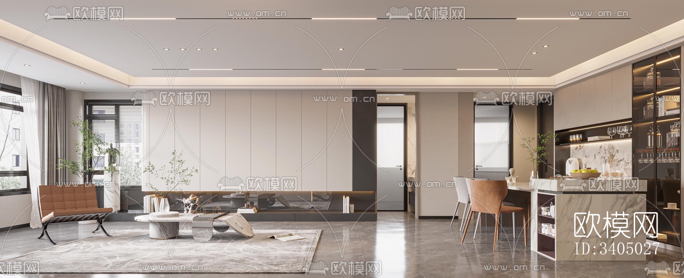 现代大平层效果图下载（渲染图2）