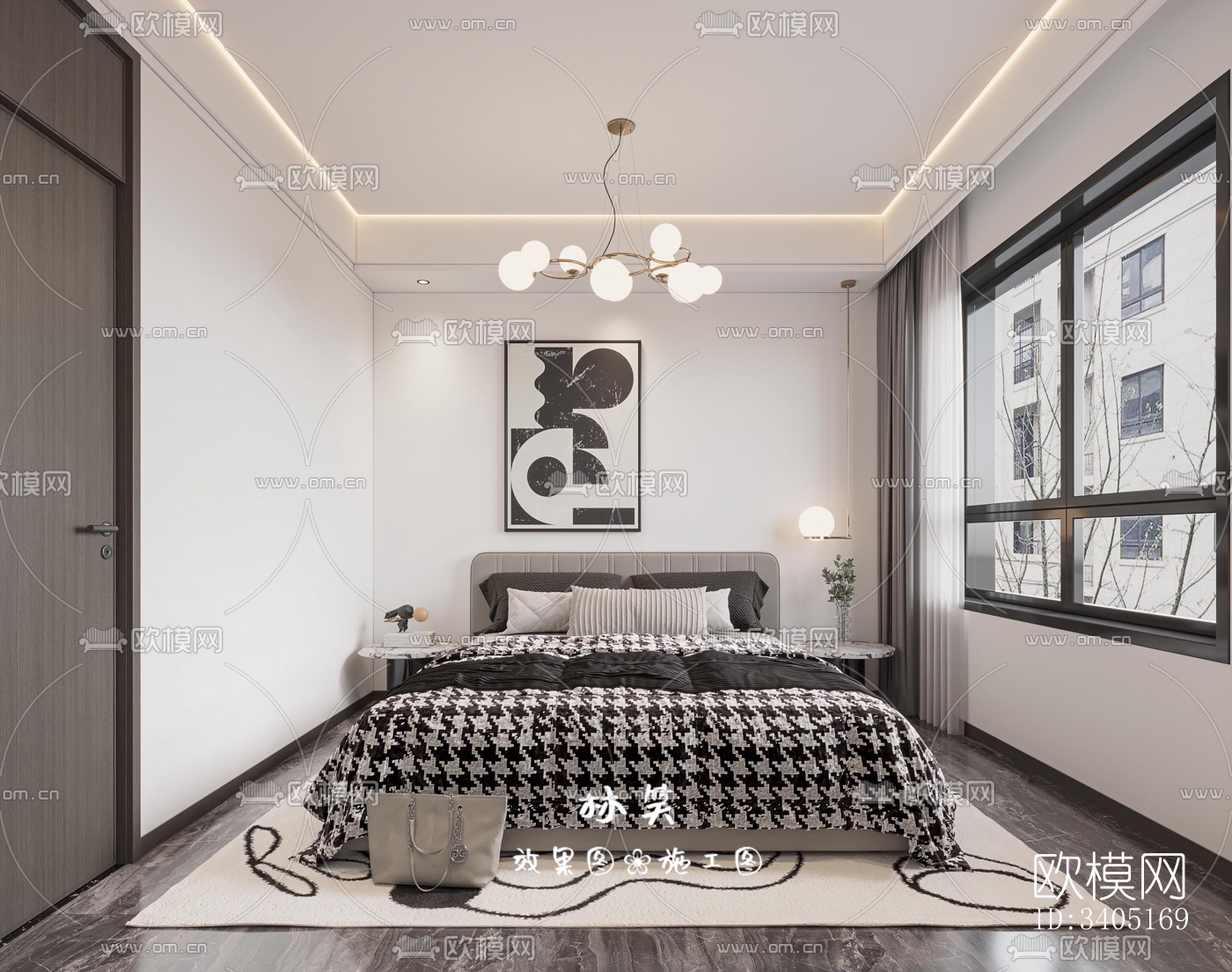 现代大平层效果图下载（渲染图4）