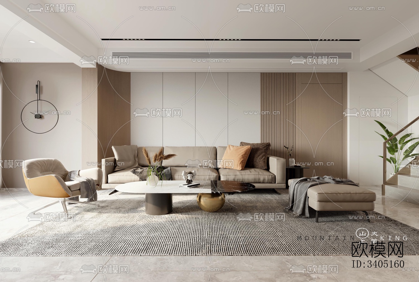 现代大平层效果图下载（渲染图1）