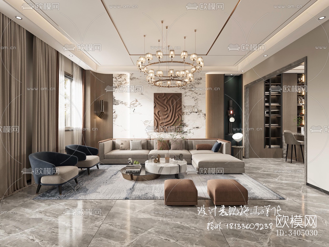 现代大平层效果图下载（渲染图6）