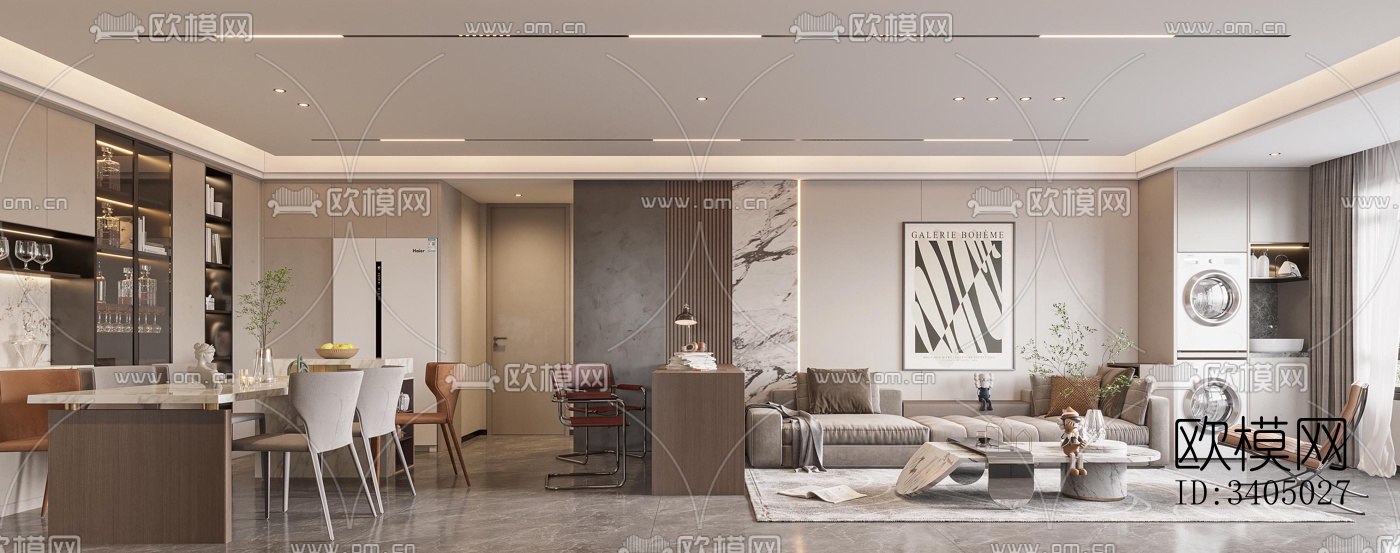 现代大平层效果图下载（渲染图1）