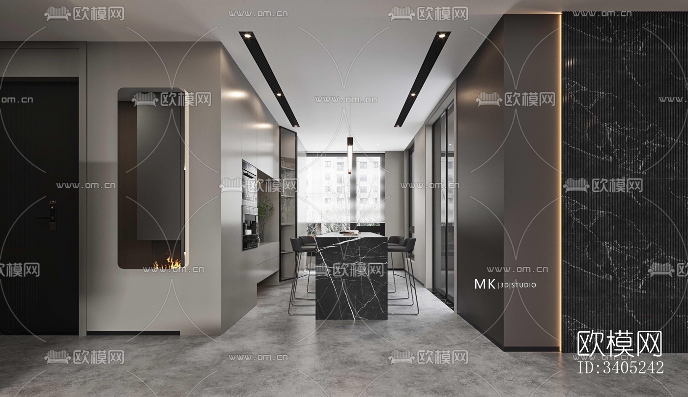 现代大平层效果图下载（渲染图3）