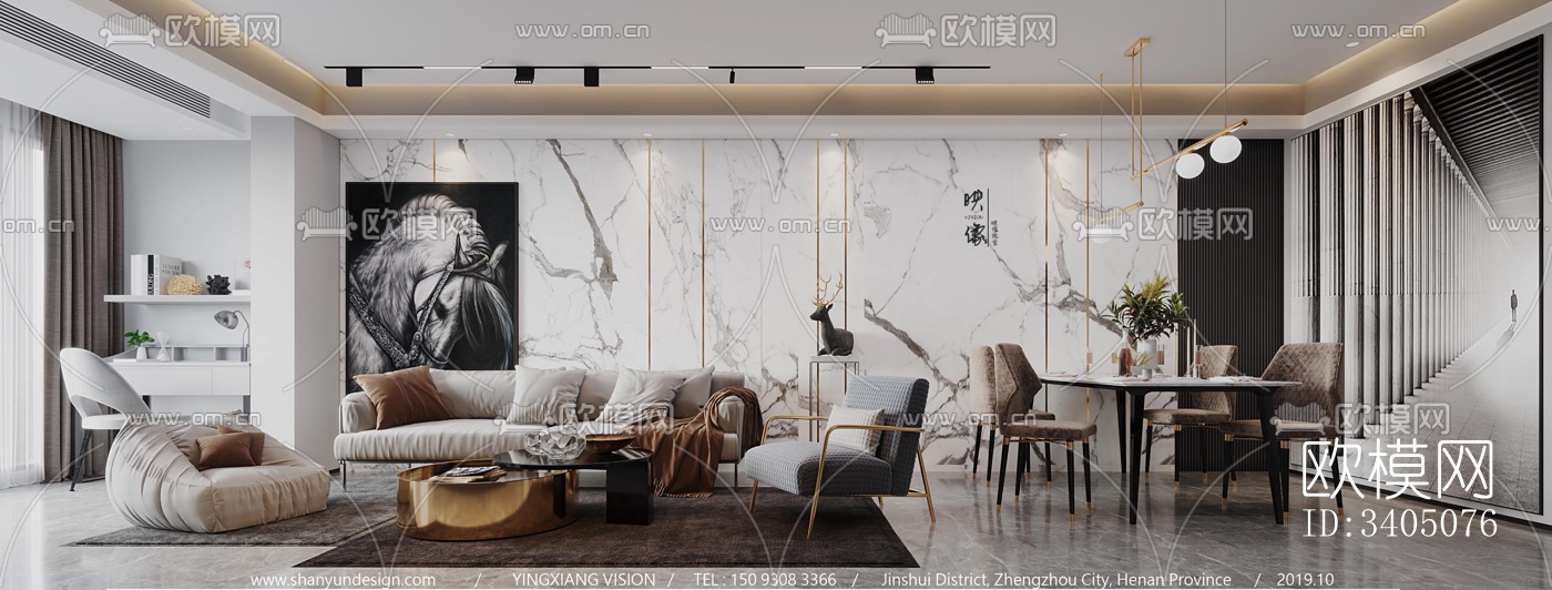 现代大平层效果图下载（渲染图16）