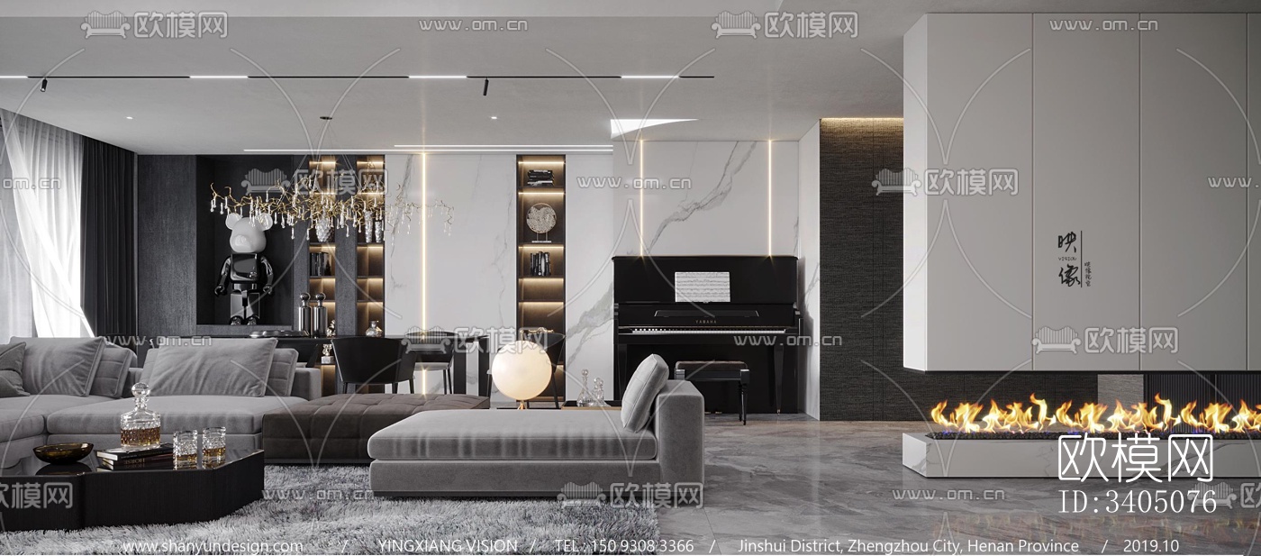 现代大平层效果图下载（渲染图14）