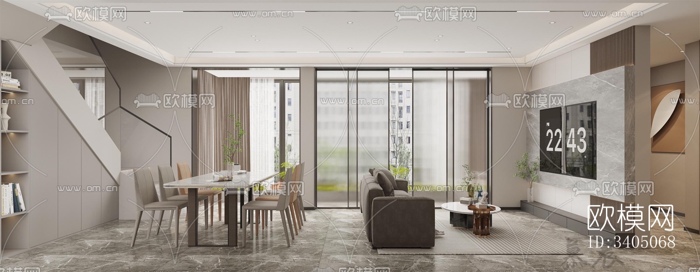 现代大平层效果图下载（渲染图1）