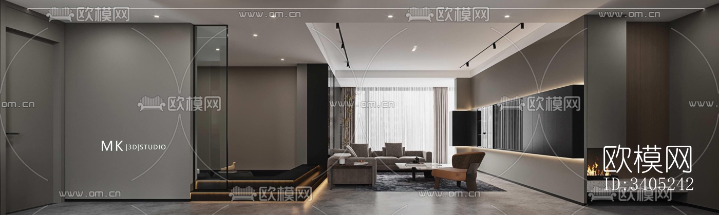 现代大平层效果图下载（渲染图5）