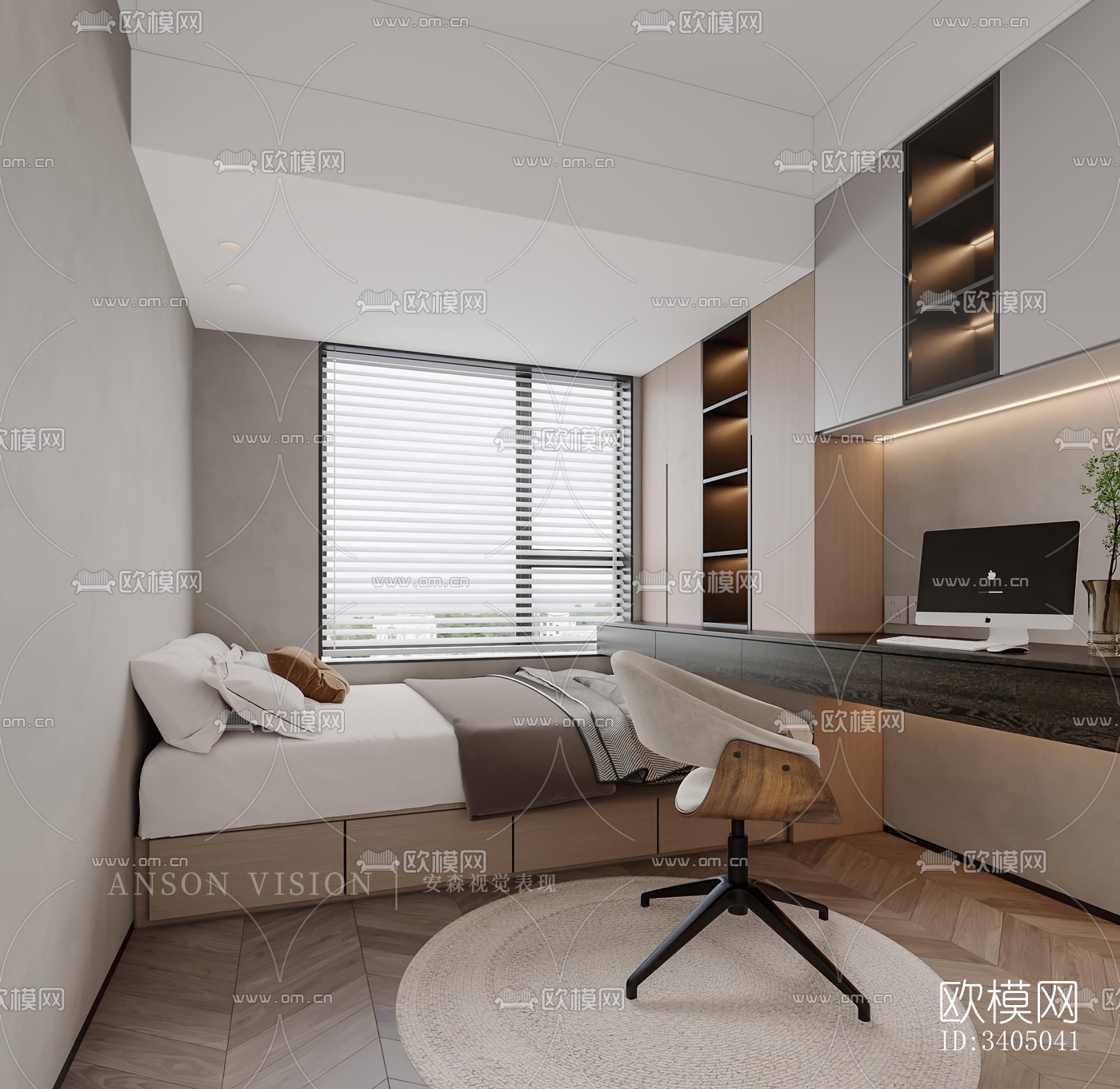 现代大平层效果图下载（渲染图3）