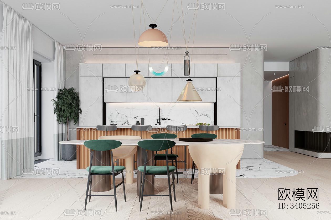 现代大平层效果图下载（渲染图2）