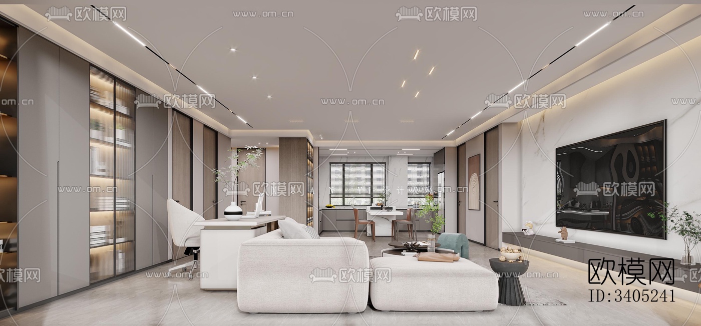 现代大平层效果图下载（渲染图1）