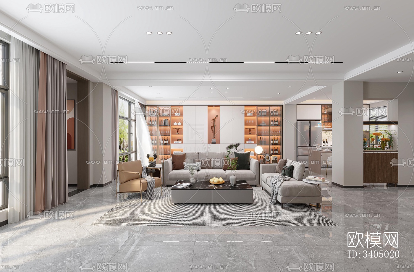 现代大平层效果图下载（渲染图3）