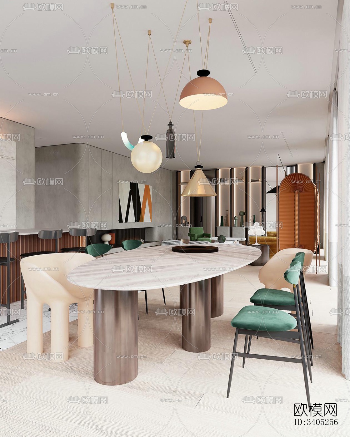 现代大平层效果图下载（渲染图20）