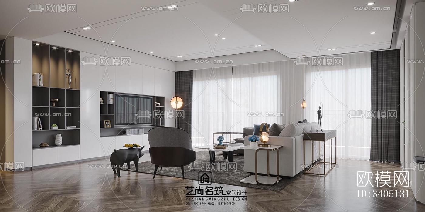 现代大平层效果图下载（渲染图10）