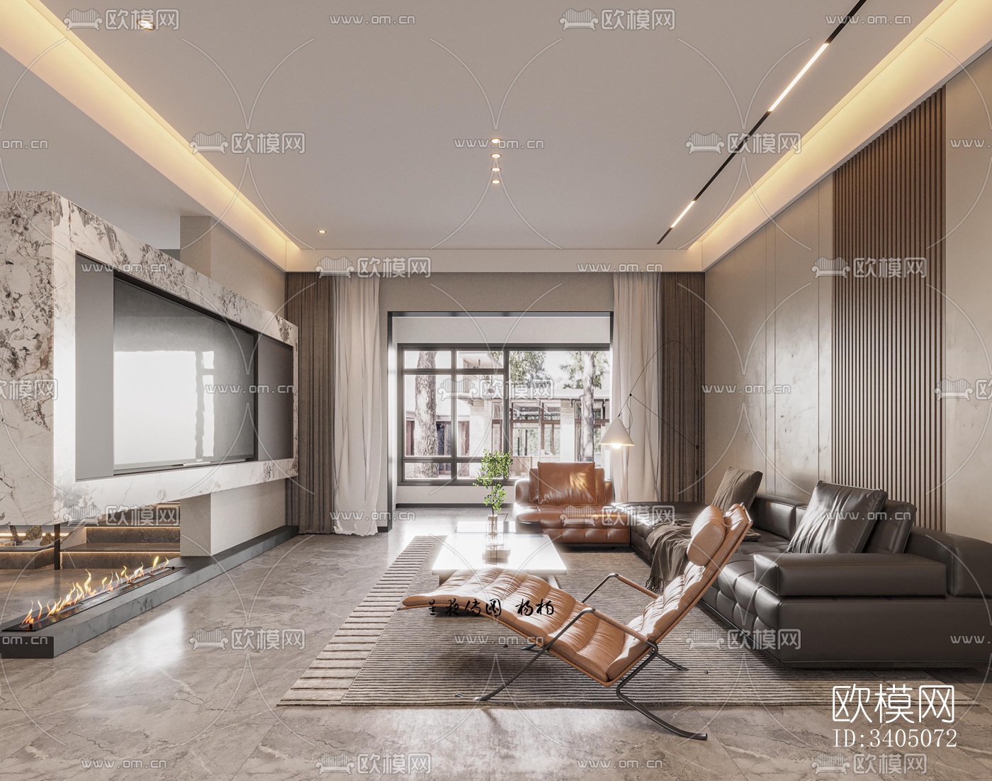 现代大平层效果图下载（渲染图3）