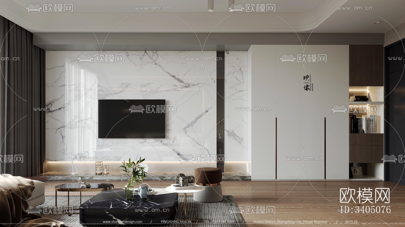 现代大平层效果图下载（渲染图9）