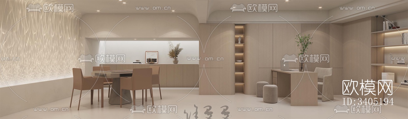 现代大平层效果图下载（渲染图1）