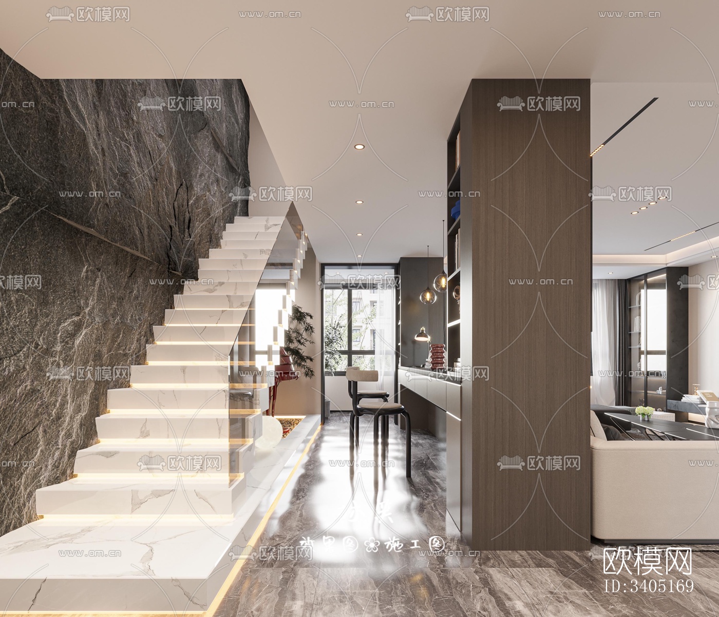 现代大平层效果图下载（渲染图7）