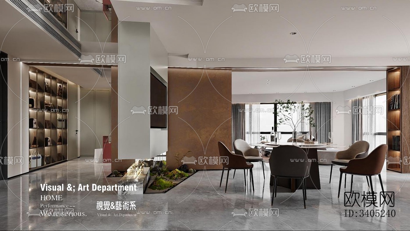 现代大平层效果图下载（渲染图7）