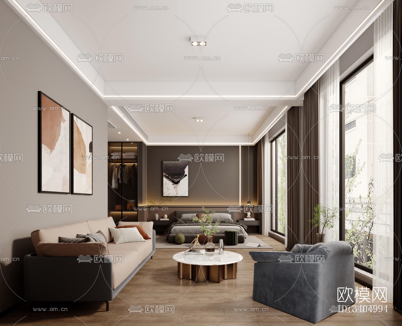 现代大平层效果图下载（渲染图2）