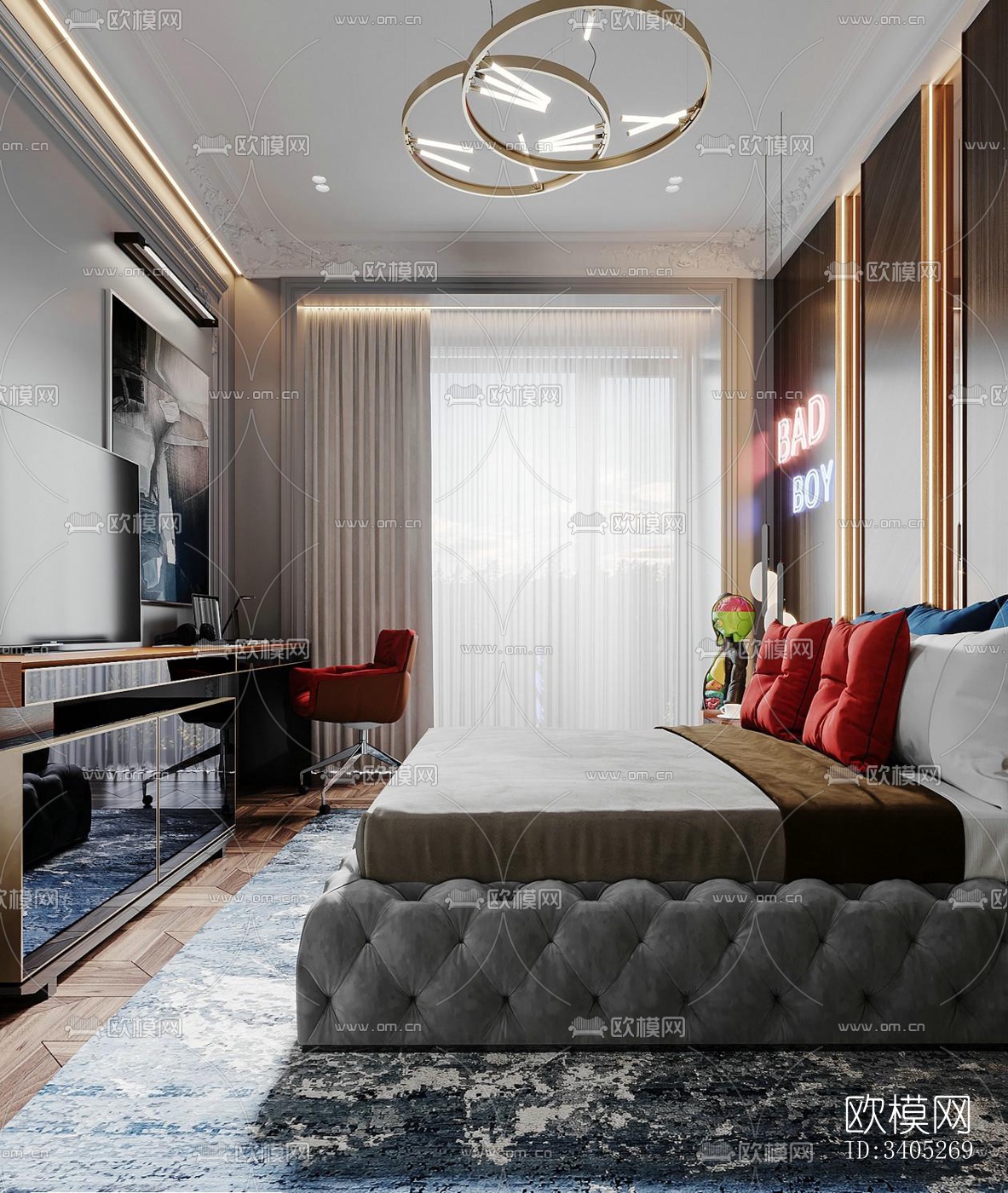 现代大平层效果图下载（渲染图4）