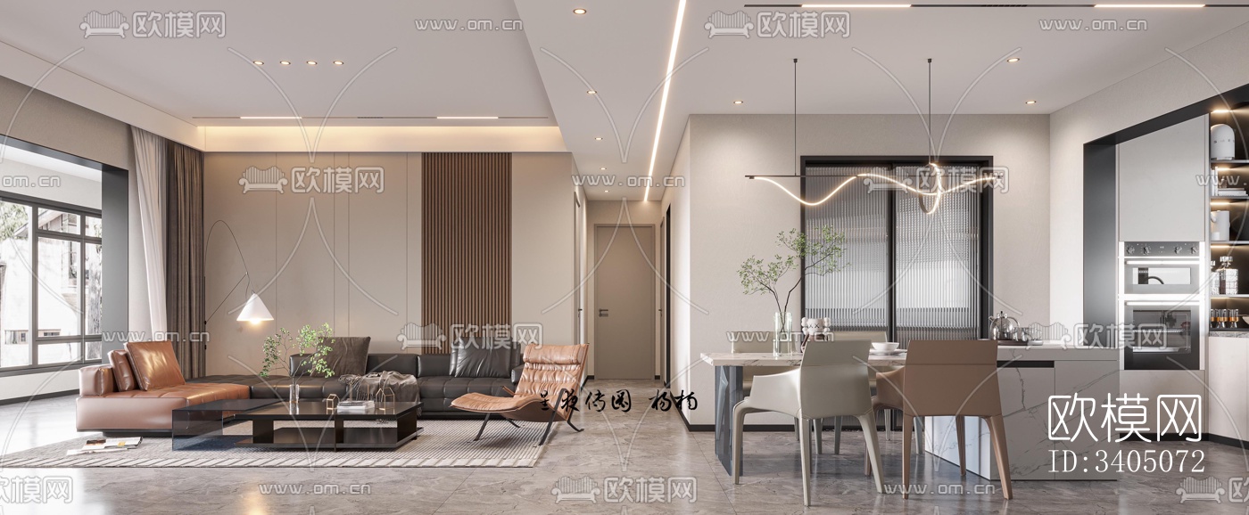 现代大平层效果图下载（渲染图1）