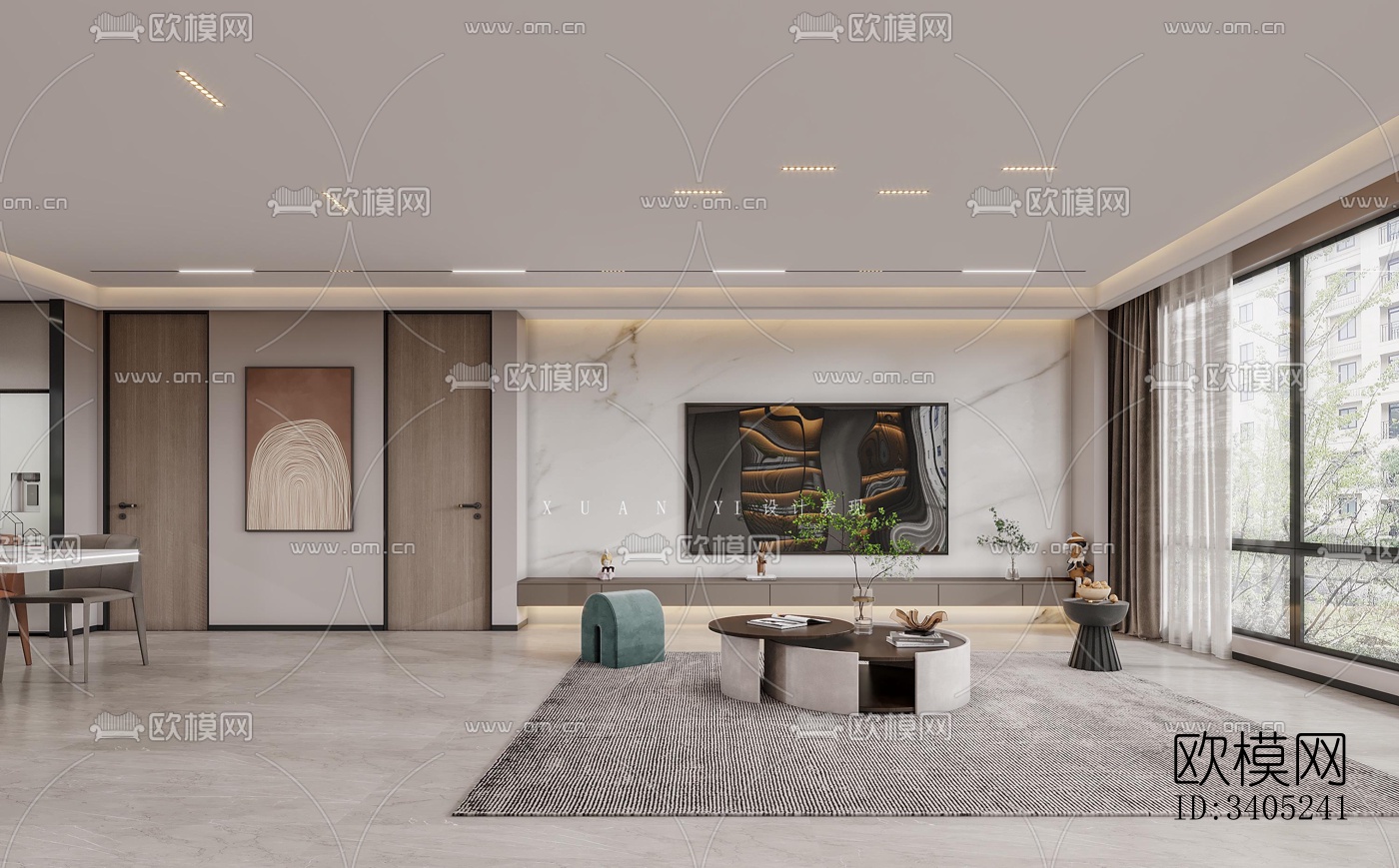 现代大平层效果图下载（渲染图3）