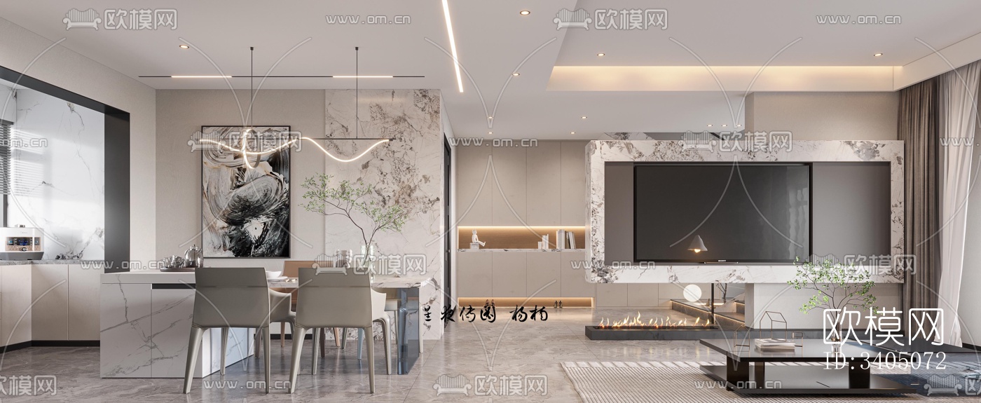 现代大平层效果图下载（渲染图2）