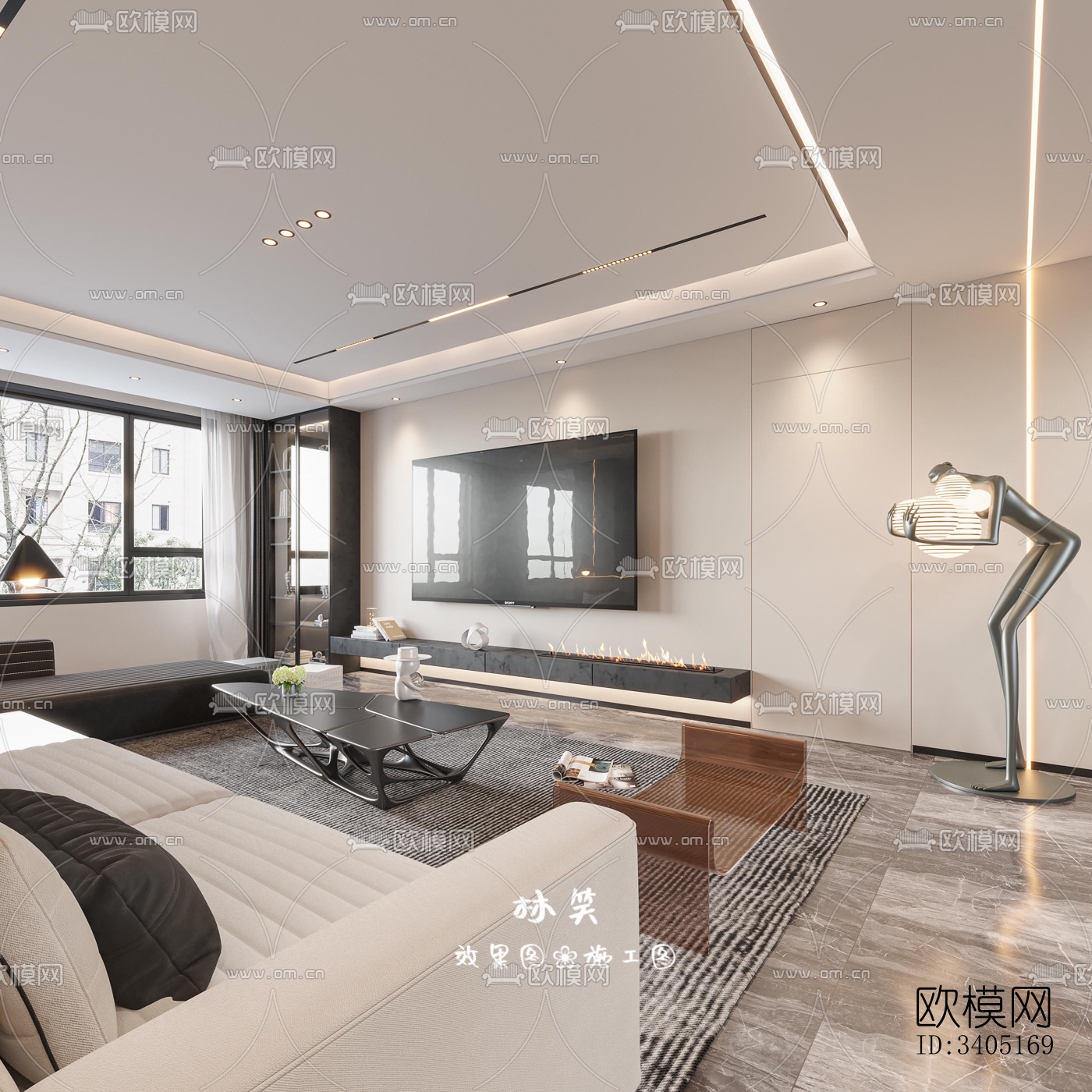 现代大平层效果图下载（渲染图18）