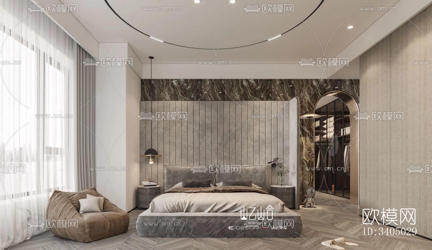 现代大平层效果图下载（渲染图2）