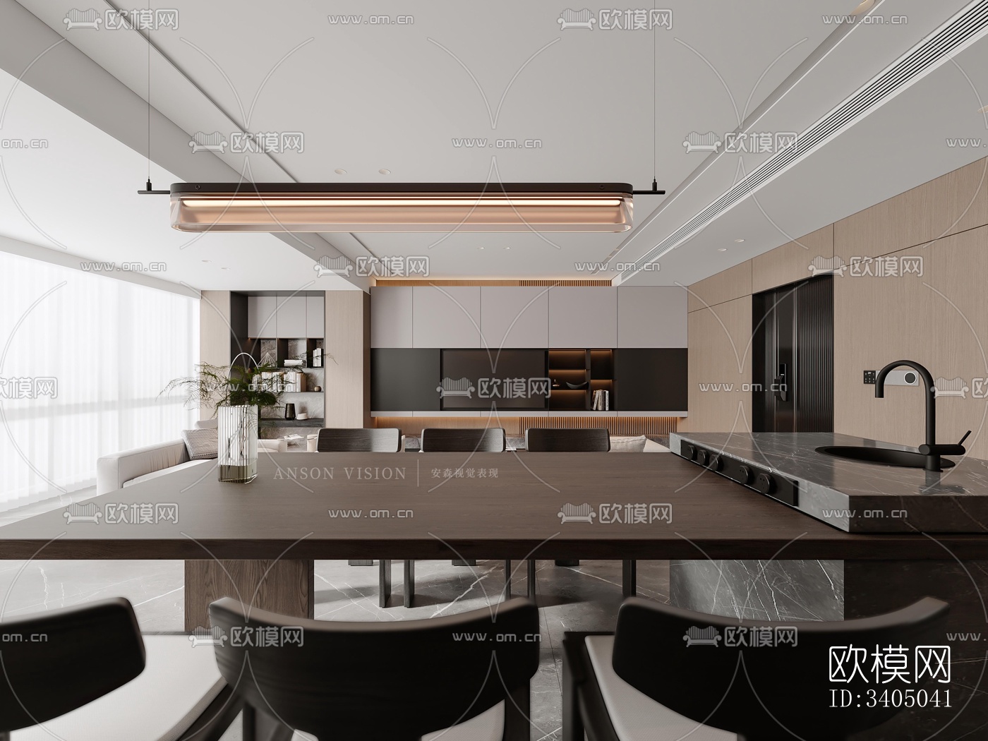 现代大平层效果图下载（渲染图7）