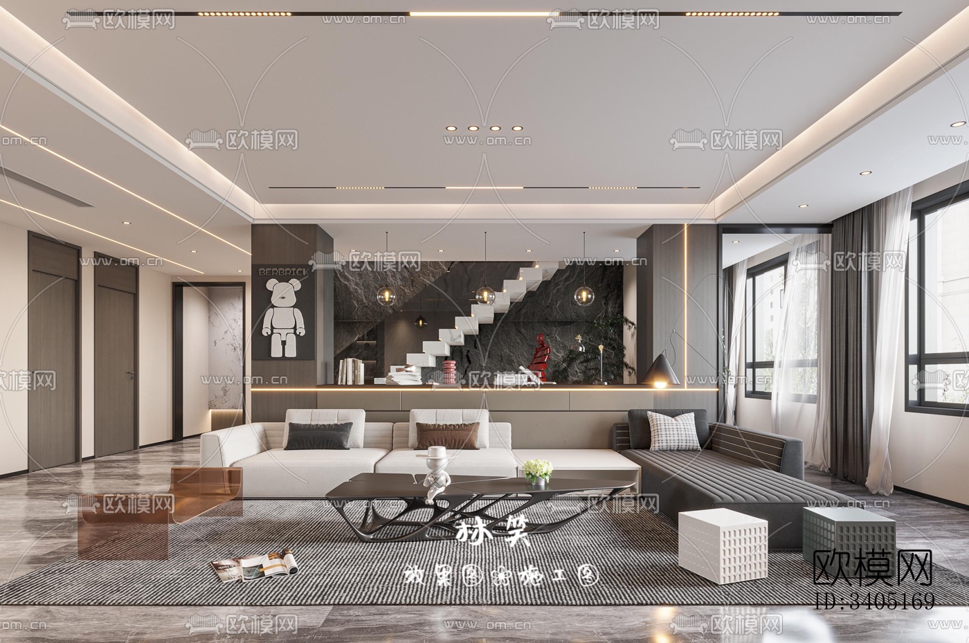 现代大平层效果图下载（渲染图11）