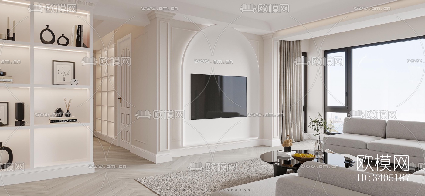 现代大平层效果图下载（渲染图8）