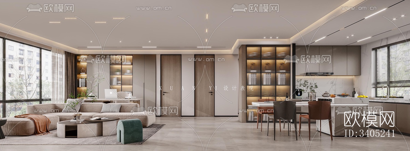 现代大平层效果图下载（渲染图2）