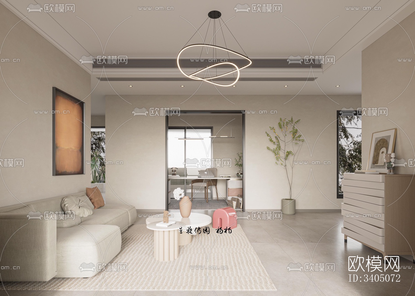 现代大平层效果图下载（渲染图8）