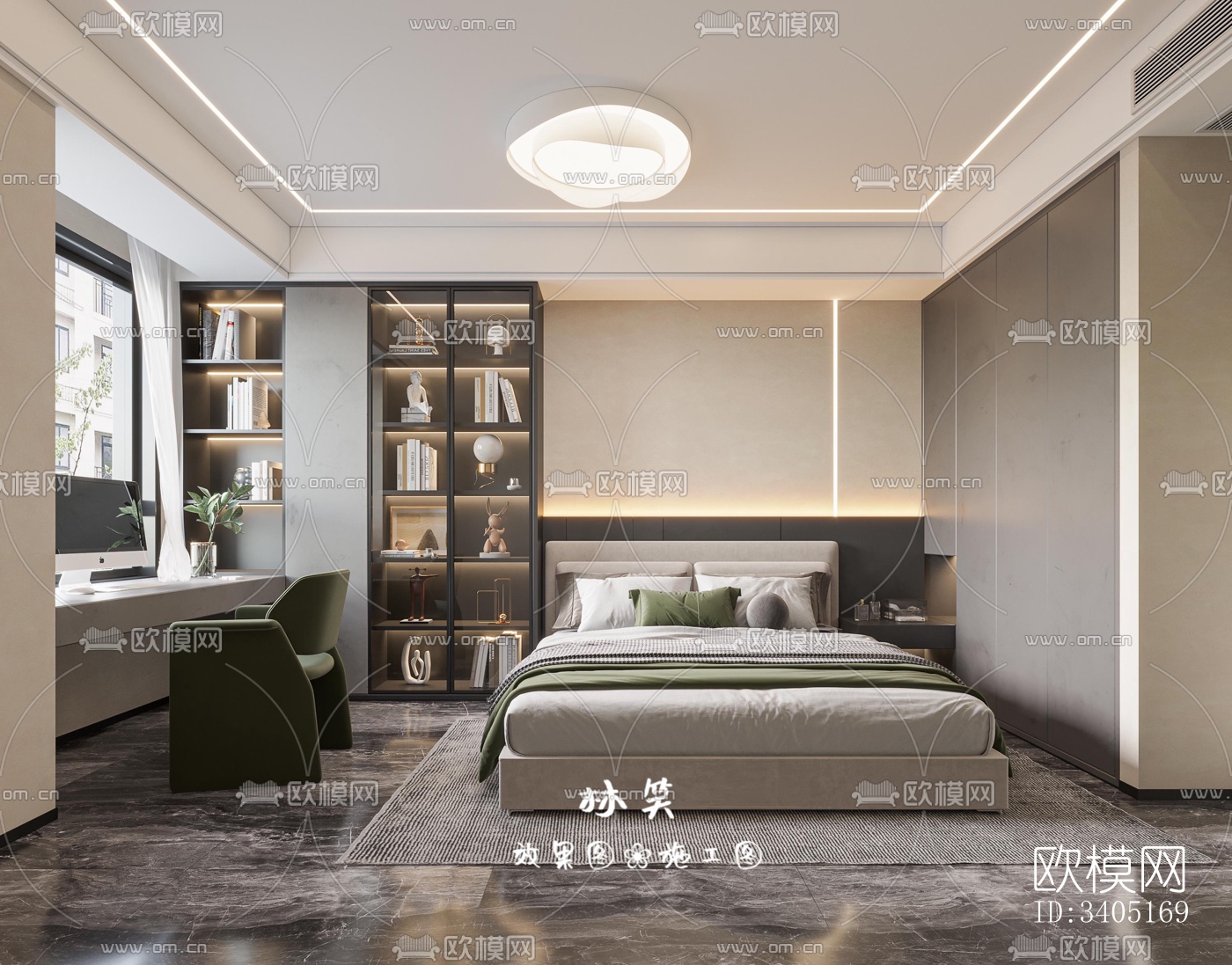 现代大平层效果图下载（渲染图2）