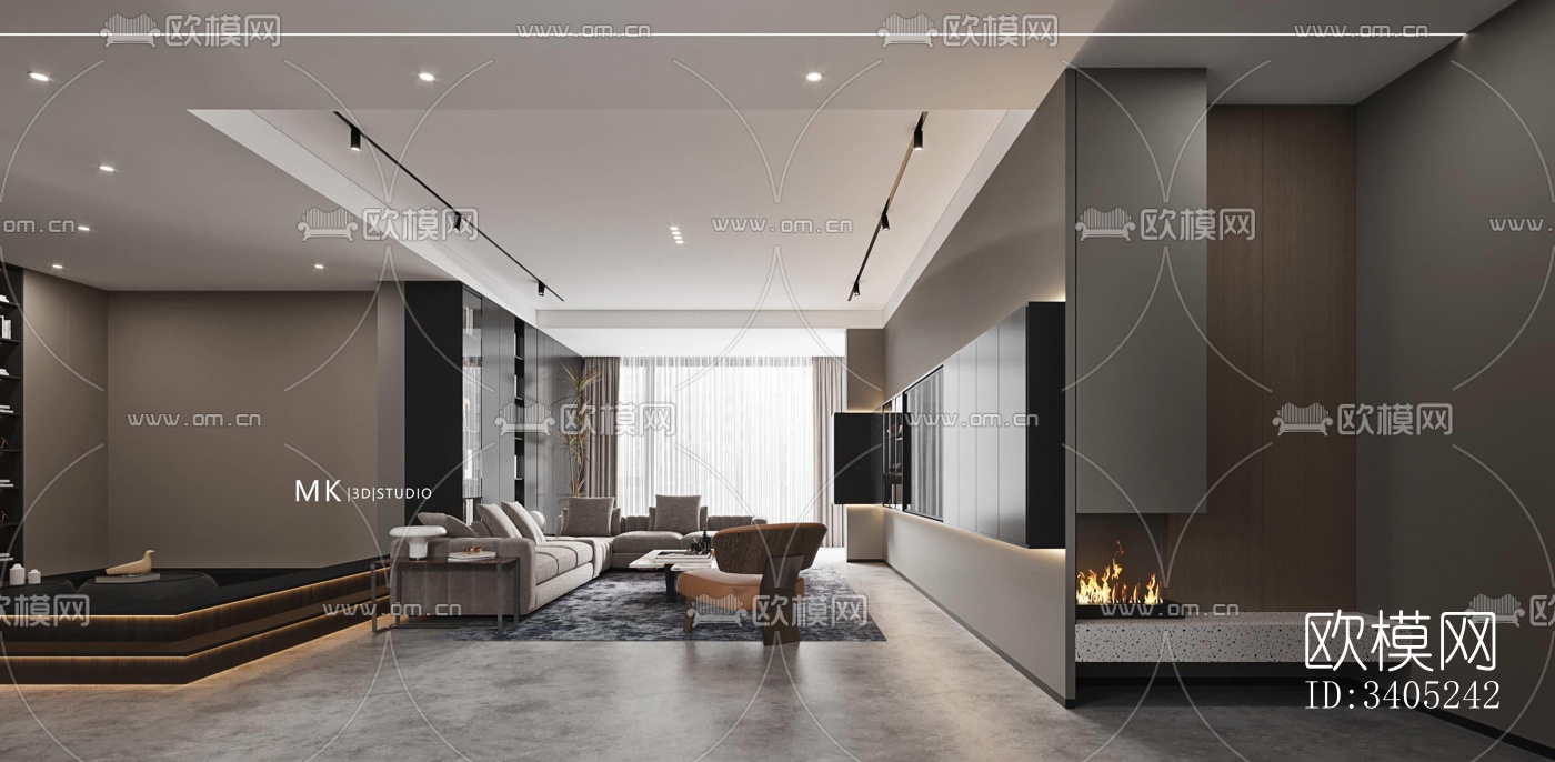 现代大平层效果图下载（渲染图7）