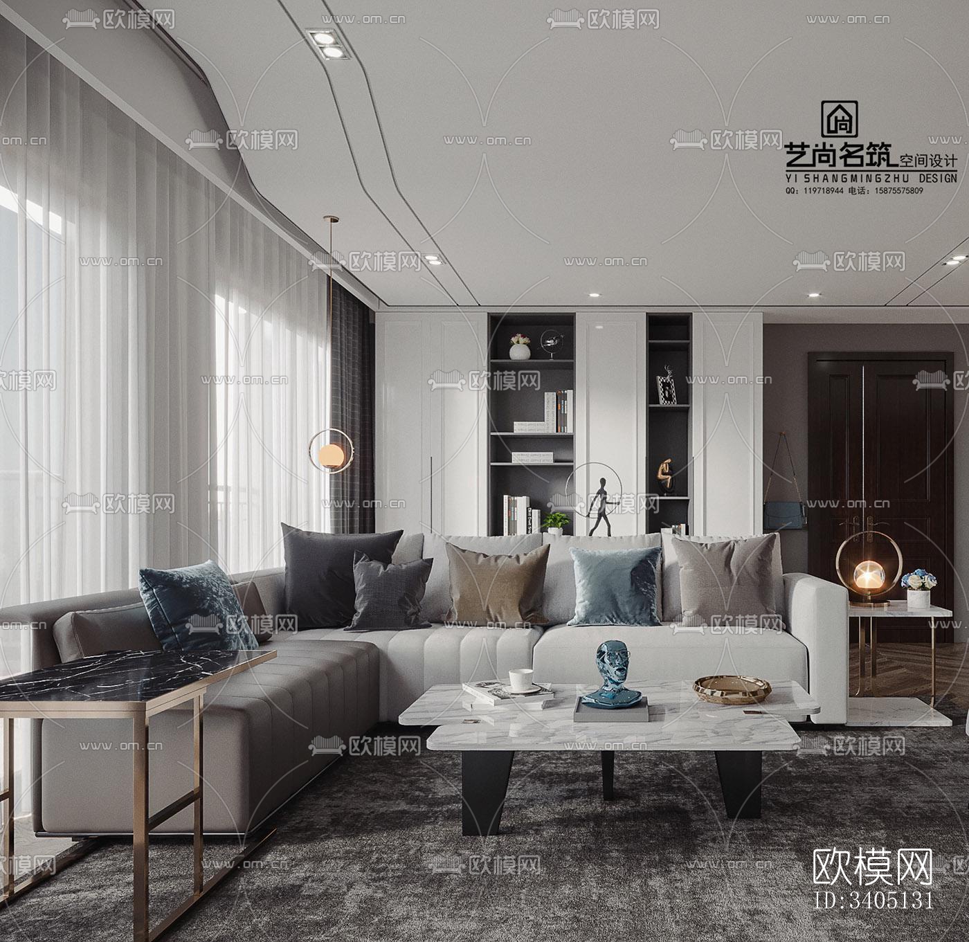 现代大平层效果图下载（渲染图8）