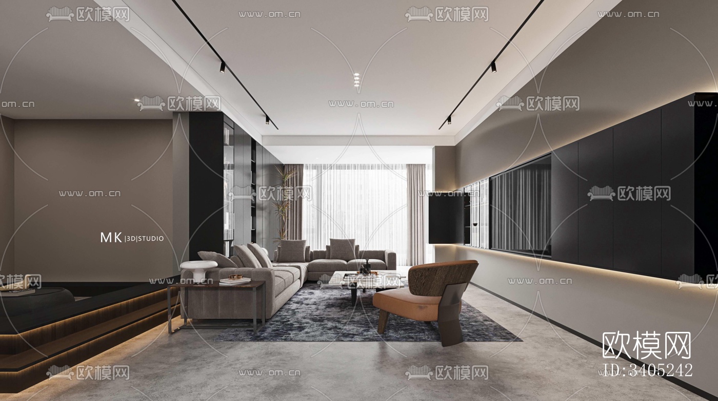 现代大平层效果图下载（渲染图2）