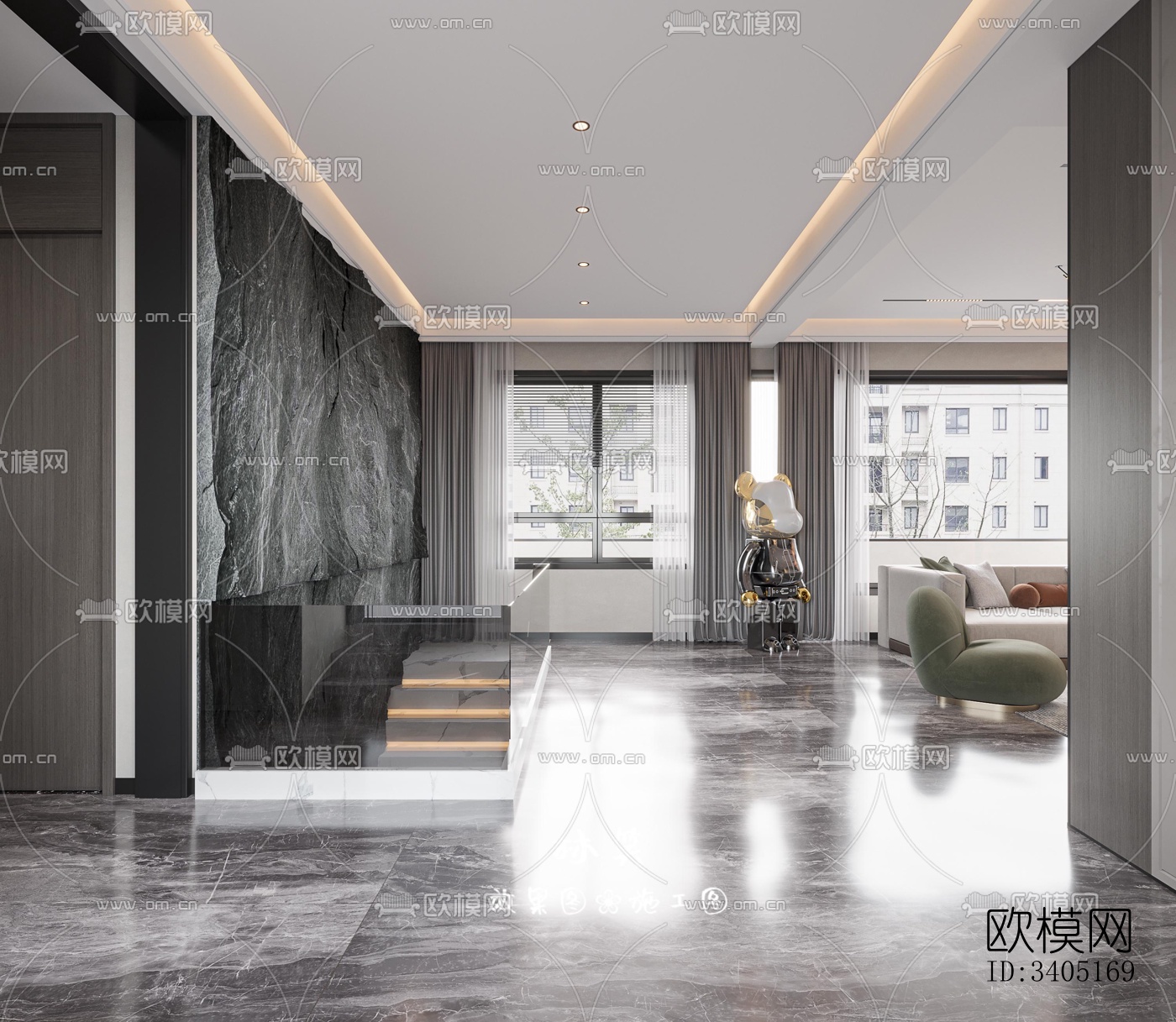 现代大平层效果图下载（渲染图17）