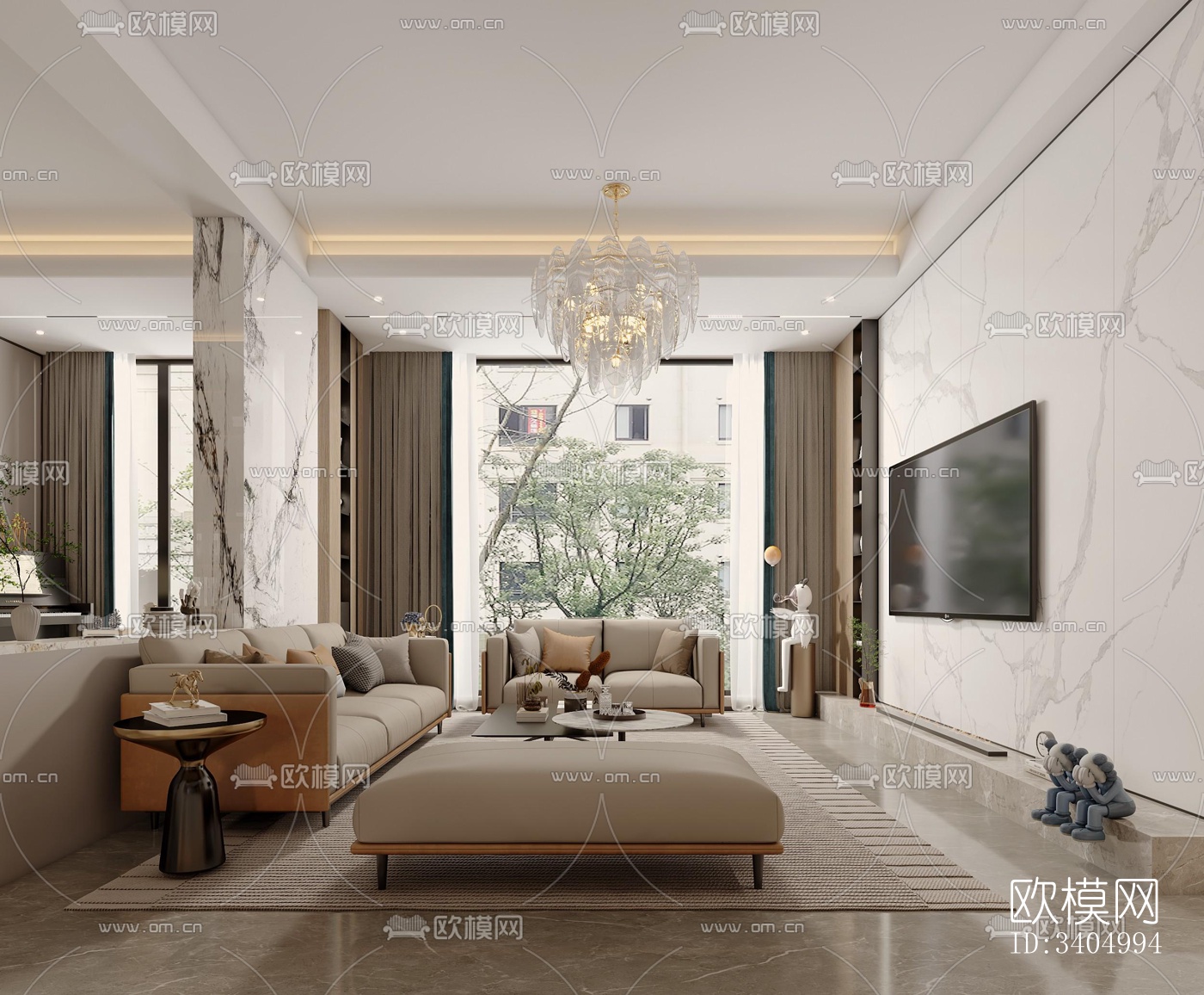 现代大平层效果图下载（渲染图6）