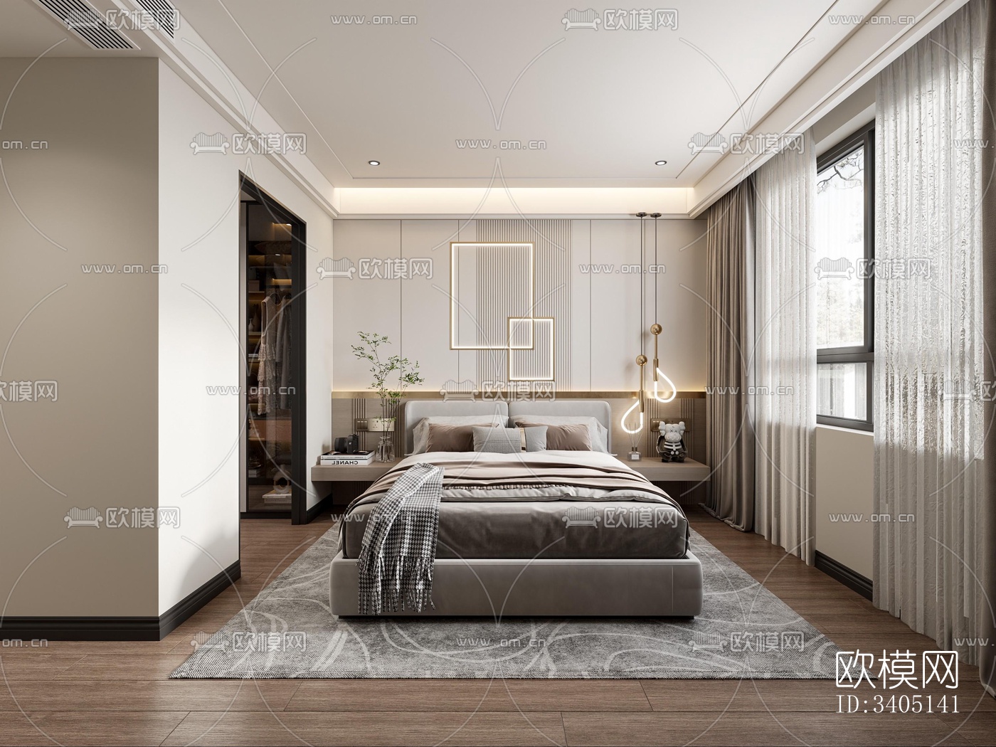 现代大平层效果图下载（渲染图3）