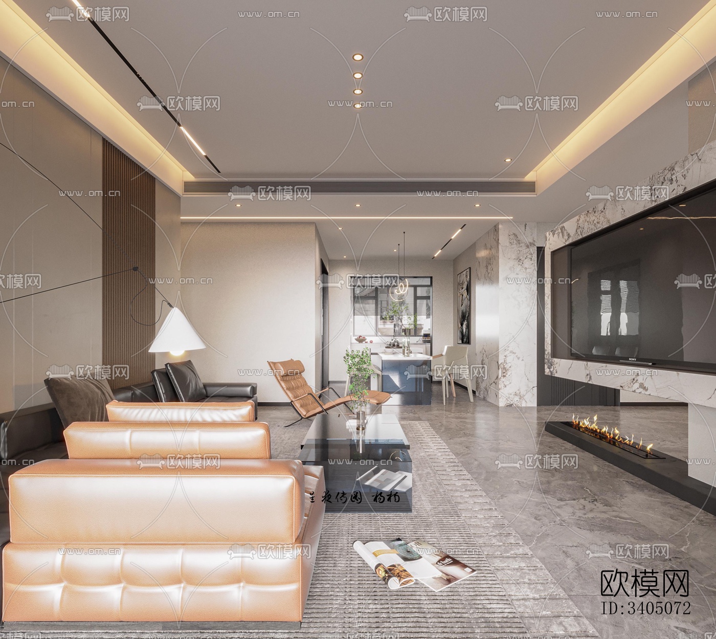 现代大平层效果图下载（渲染图4）