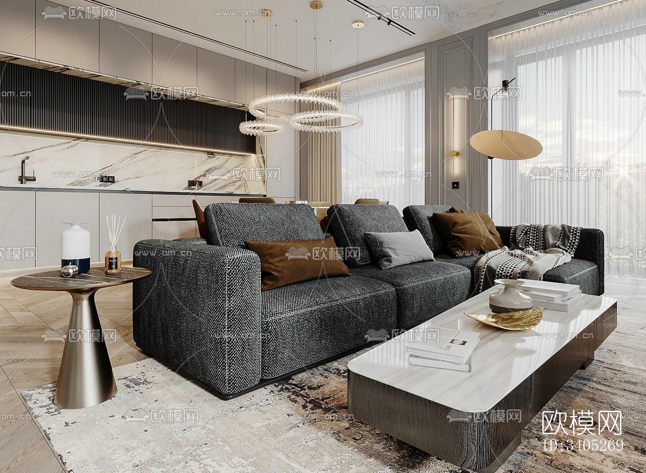 现代大平层效果图下载（渲染图14）