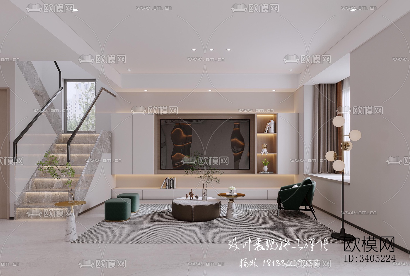 现代大平层效果图下载（渲染图4）