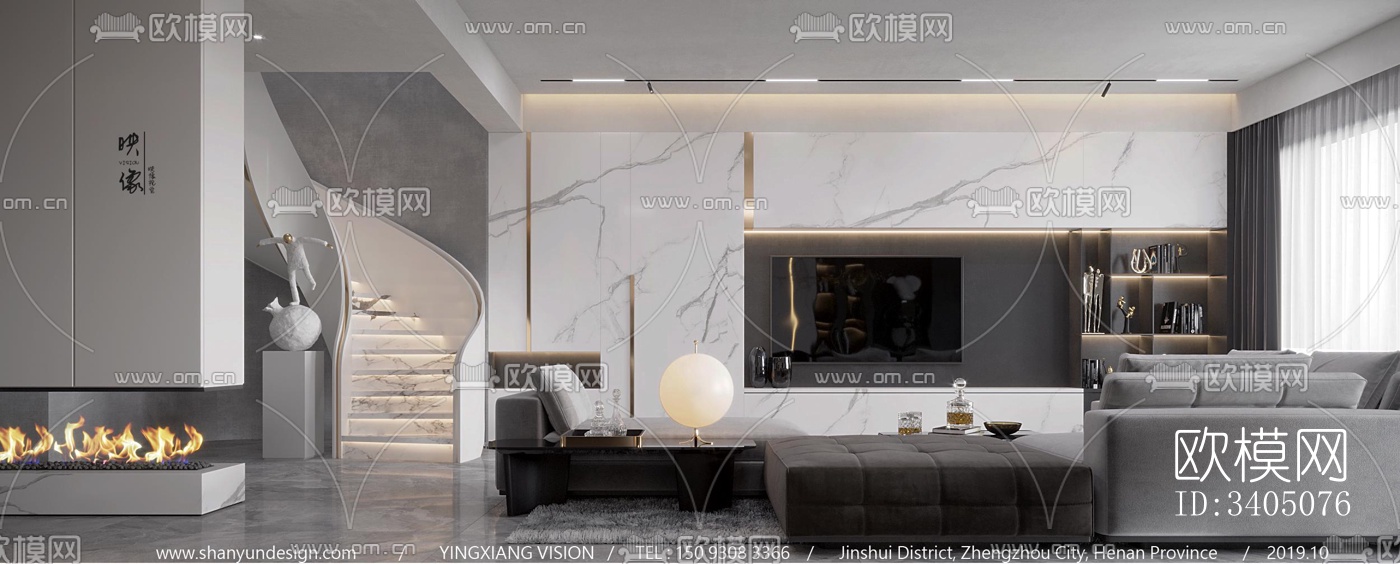 现代大平层效果图下载（渲染图13）