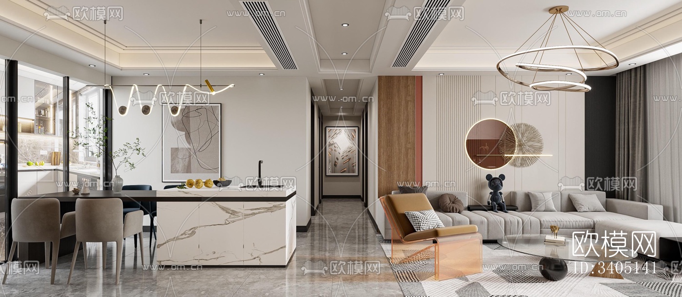 现代大平层效果图下载（渲染图2）