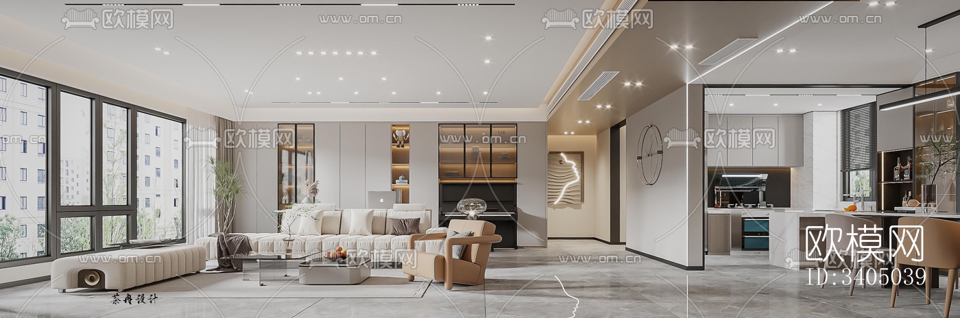 现代大平层效果图下载（渲染图2）