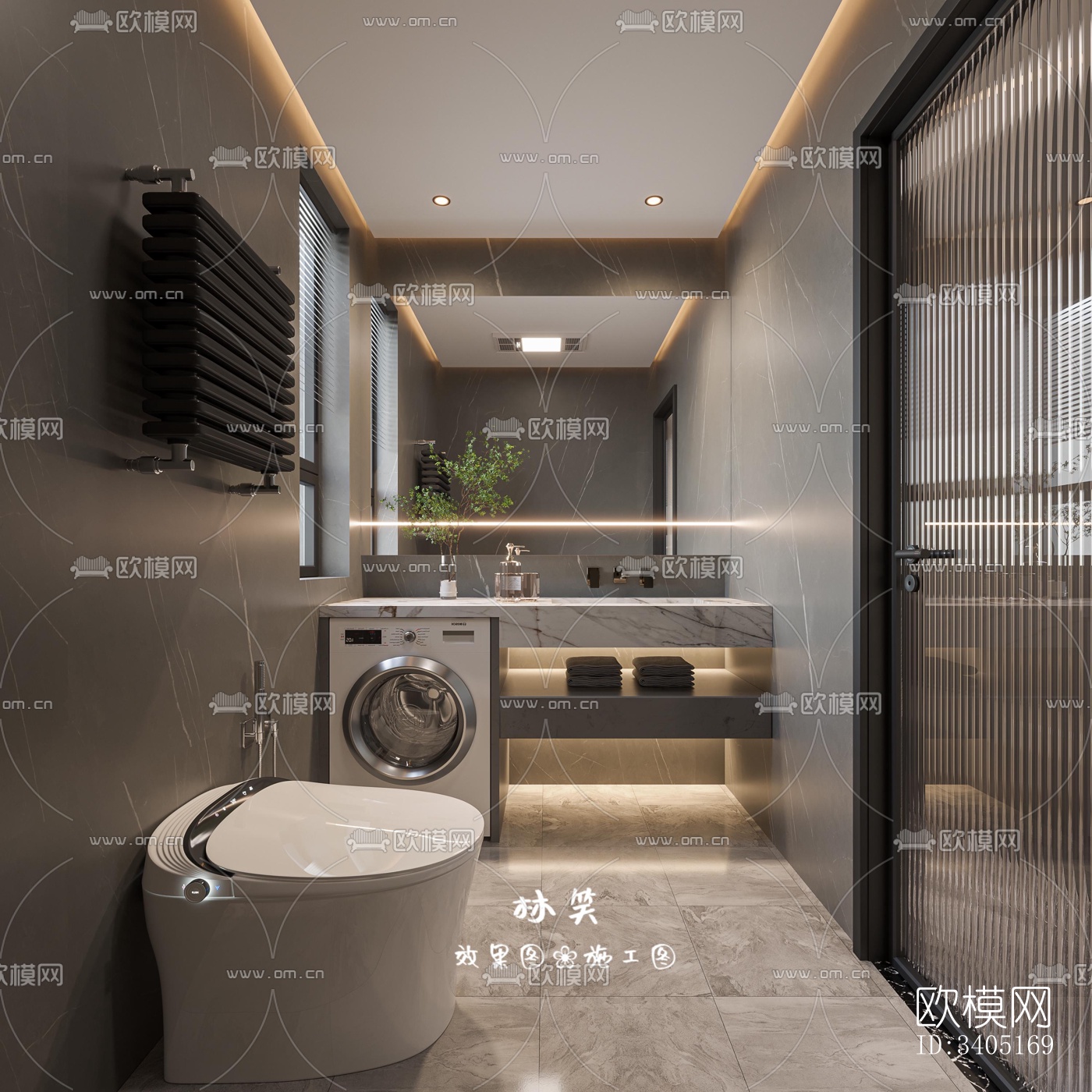 现代大平层效果图下载（渲染图9）