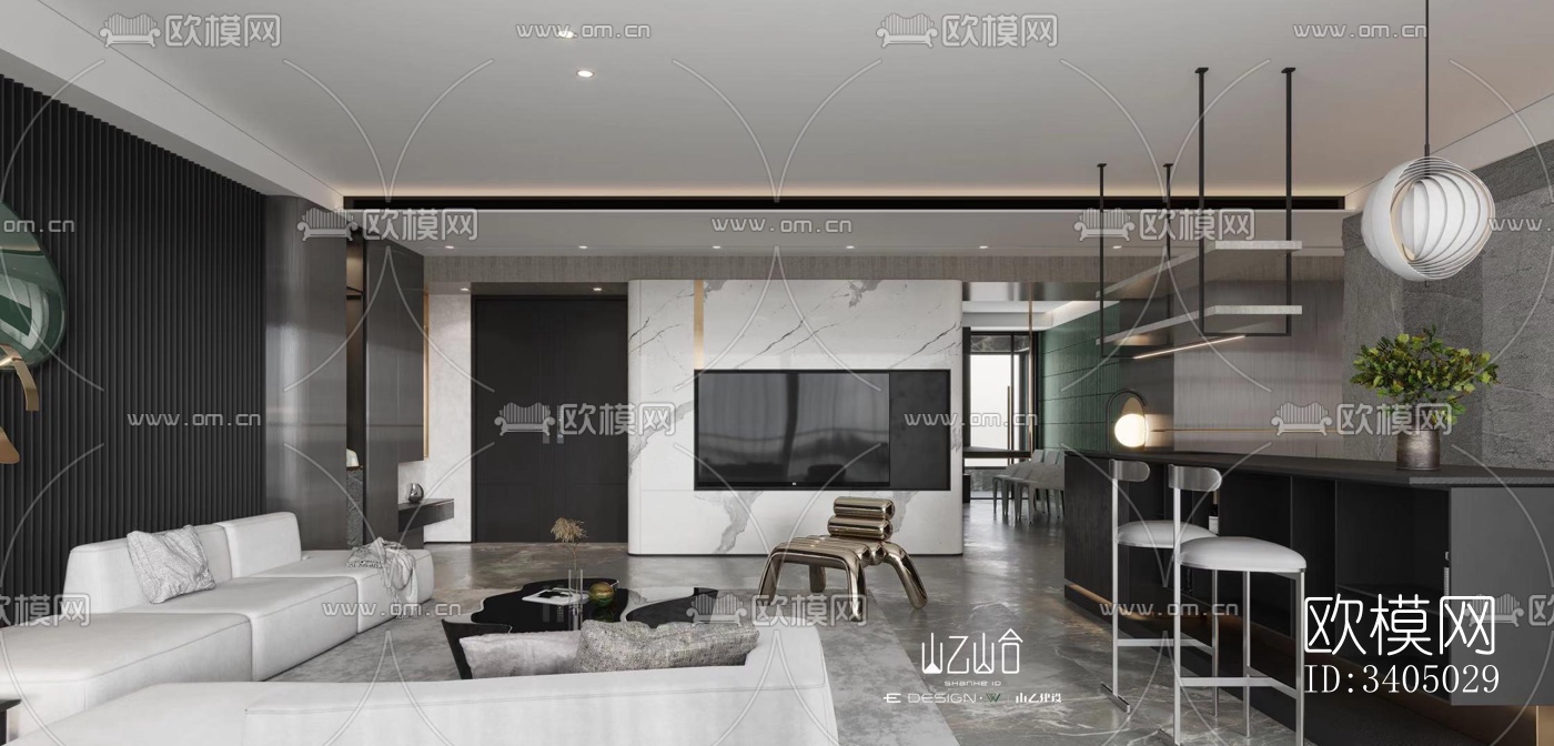 现代大平层效果图下载（渲染图5）