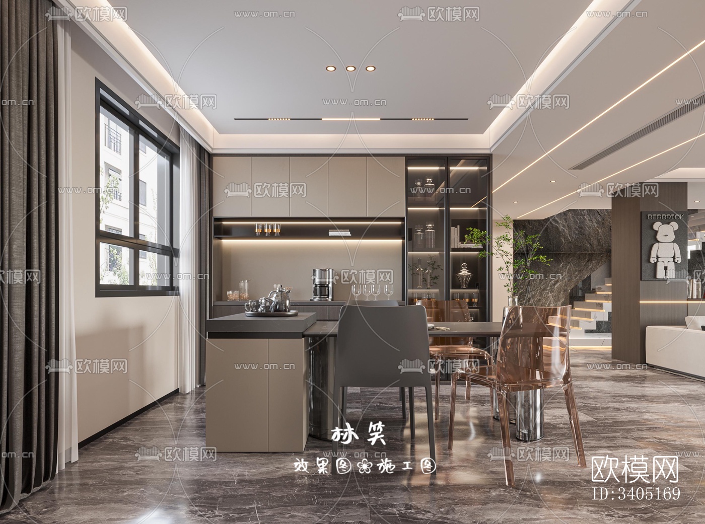 现代大平层效果图下载（渲染图12）