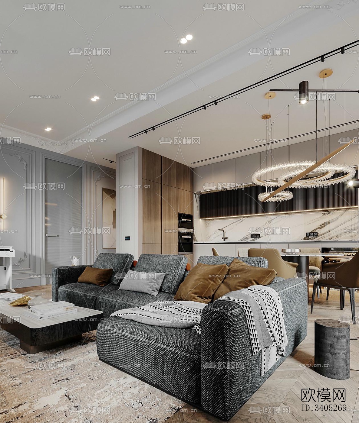 现代大平层效果图下载（渲染图15）